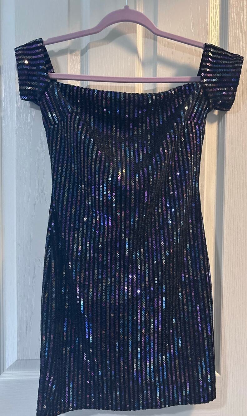 Luxe off shoulder sequin dress jet black multi color